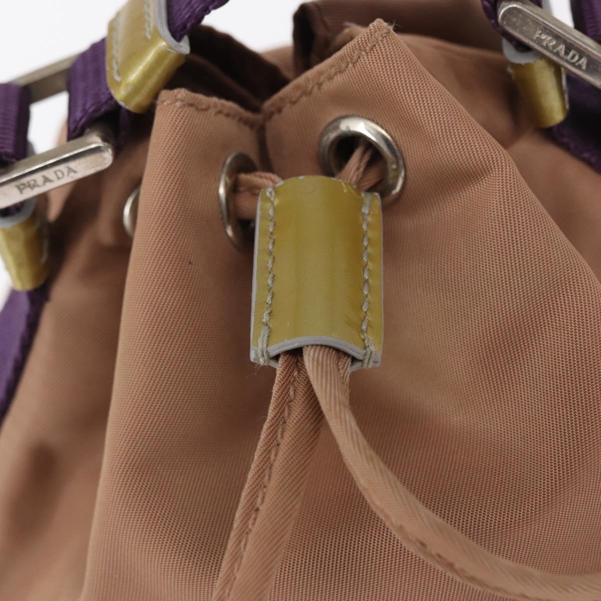 PRADA Hand Pouch Nylon Beige Silver Auth 167929