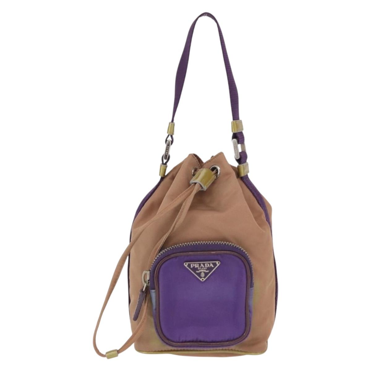 PRADA Hand Pouch Nylon Beige Silver Auth 167929