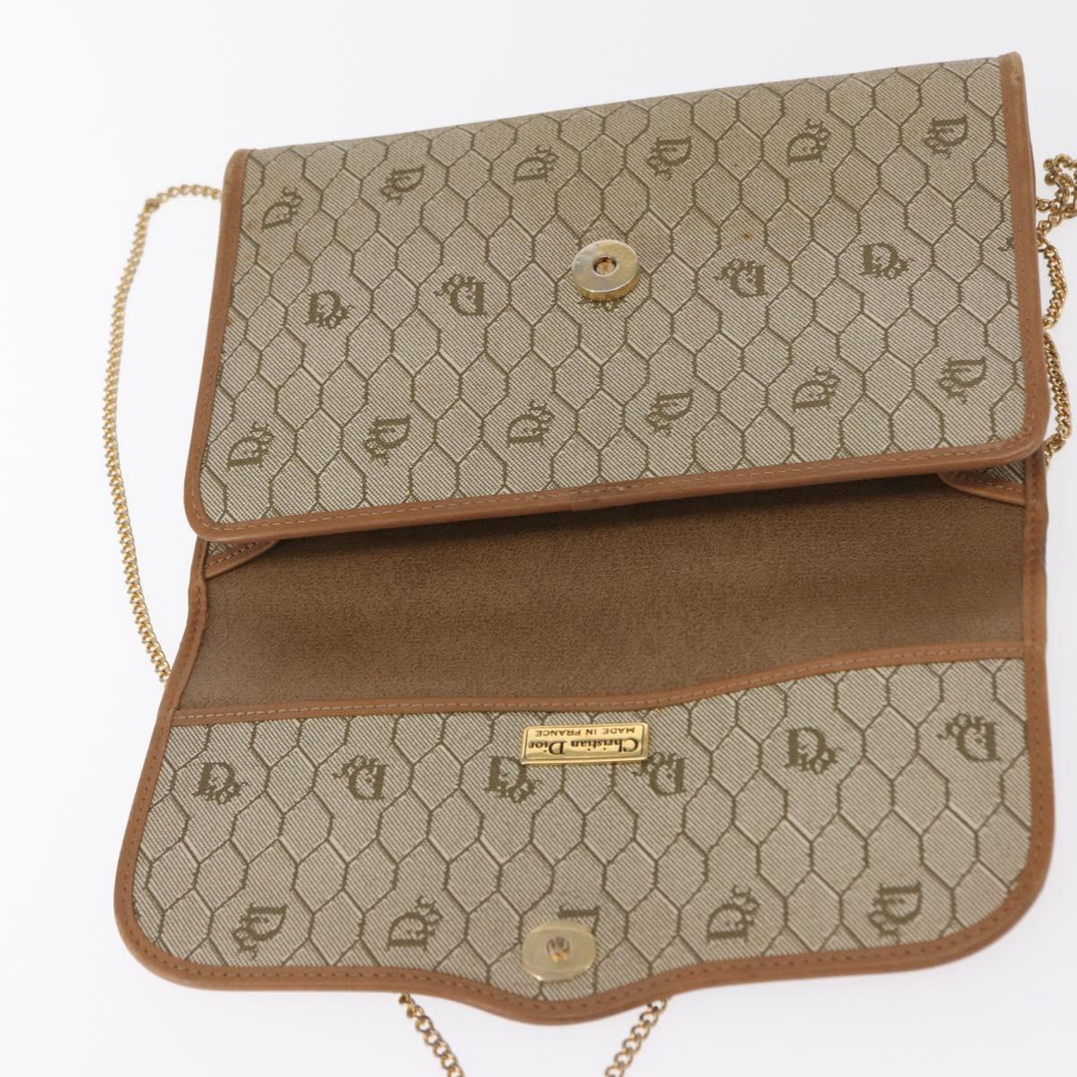Christian Dior Honeycomb Canvas Chain Shoulder Bag PVC Beige Gold Auth 167930