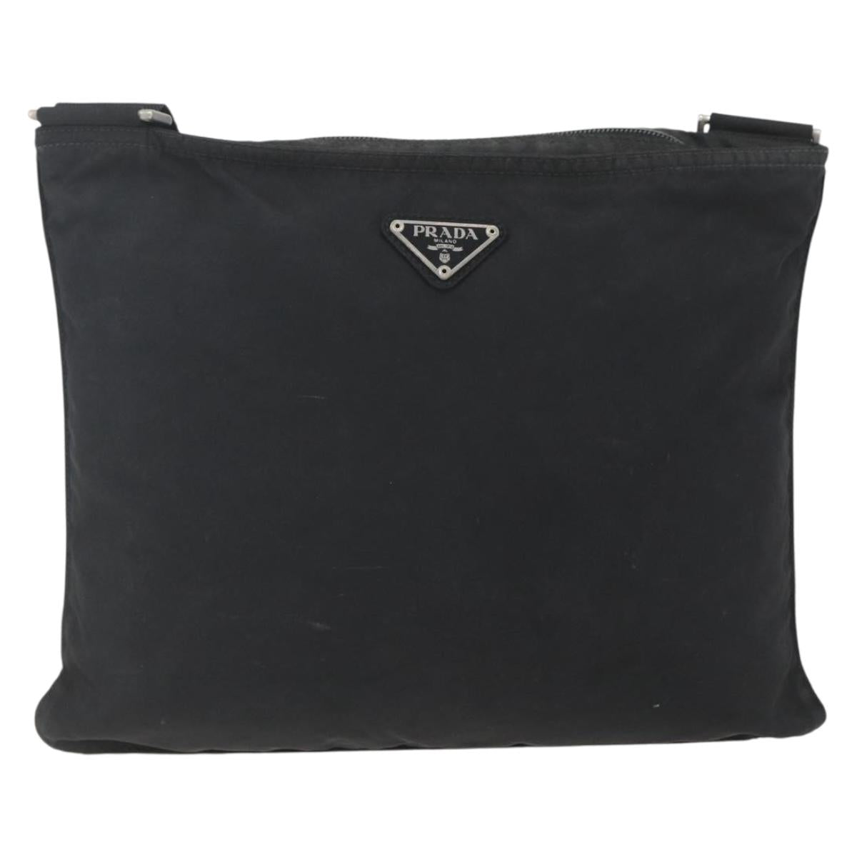 PRADA Shoulder Bag Nylon Black Silver Auth 167931