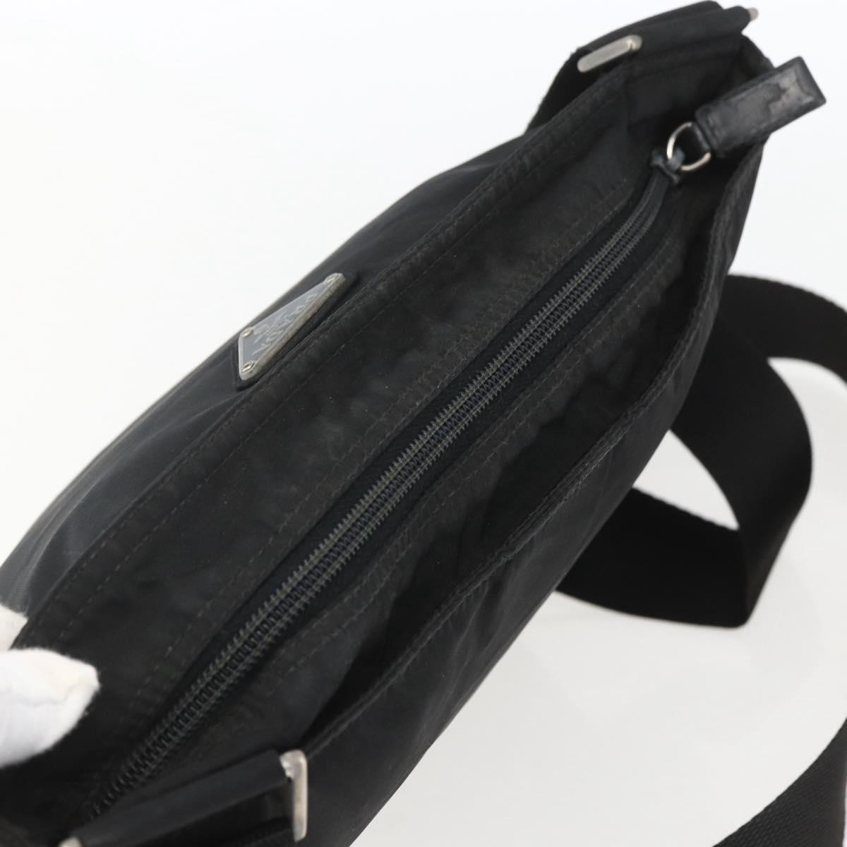 PRADA Shoulder Bag Nylon Black Silver Auth 167931