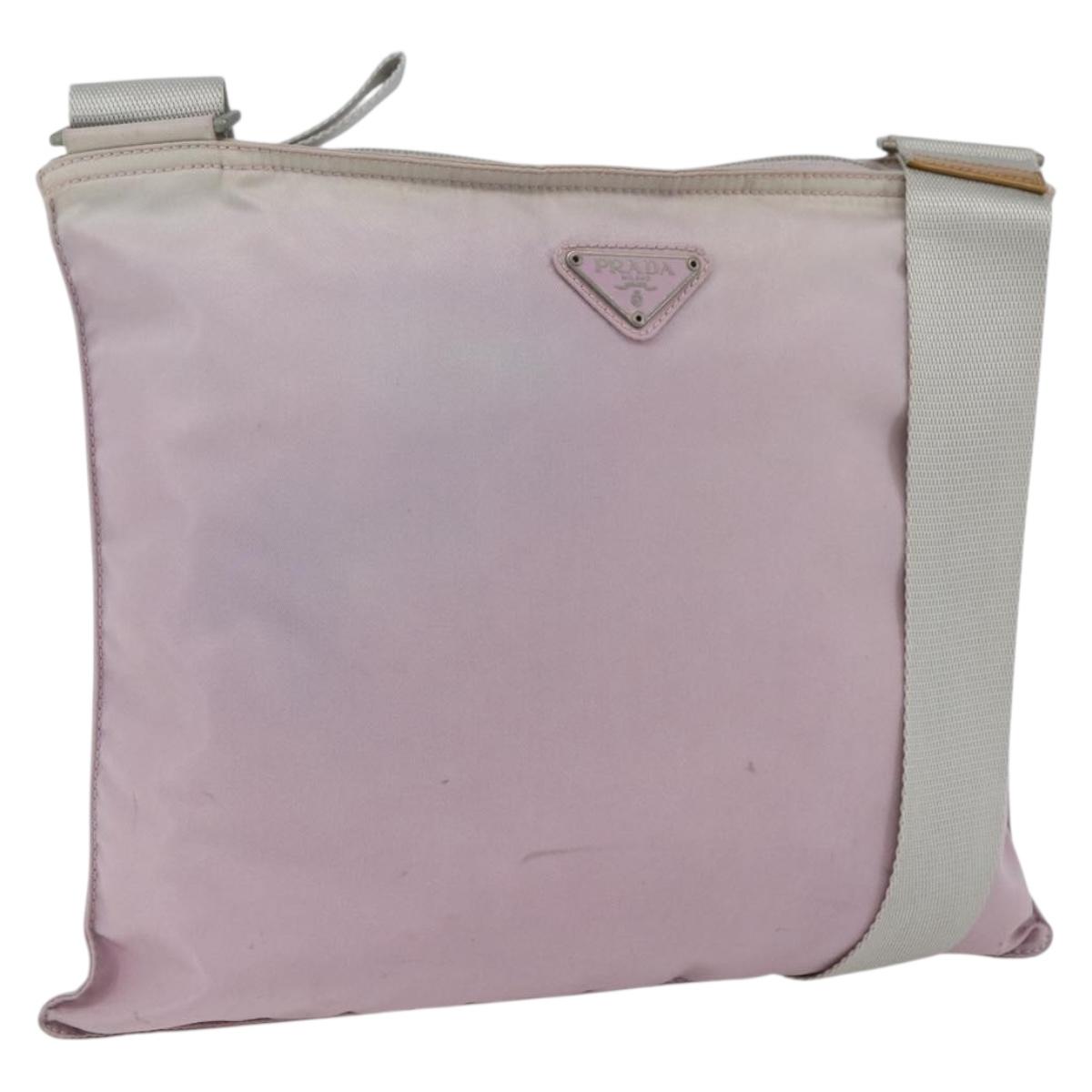 PRADA Shoulder Bag Nylon Pink Silver Auth 167937