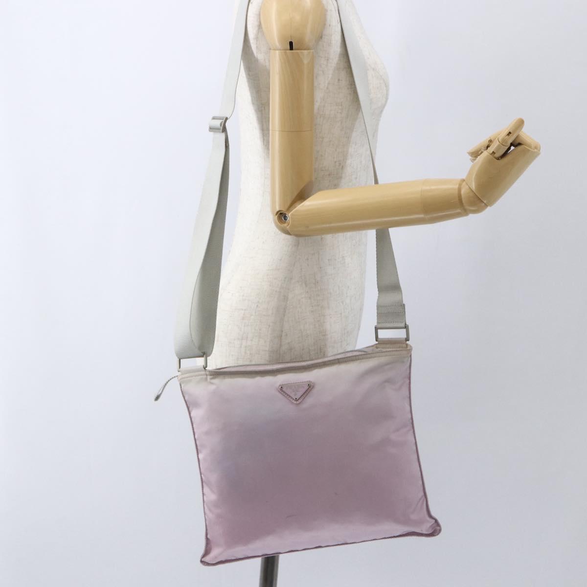 PRADA Shoulder Bag Nylon Pink Silver Auth 167937