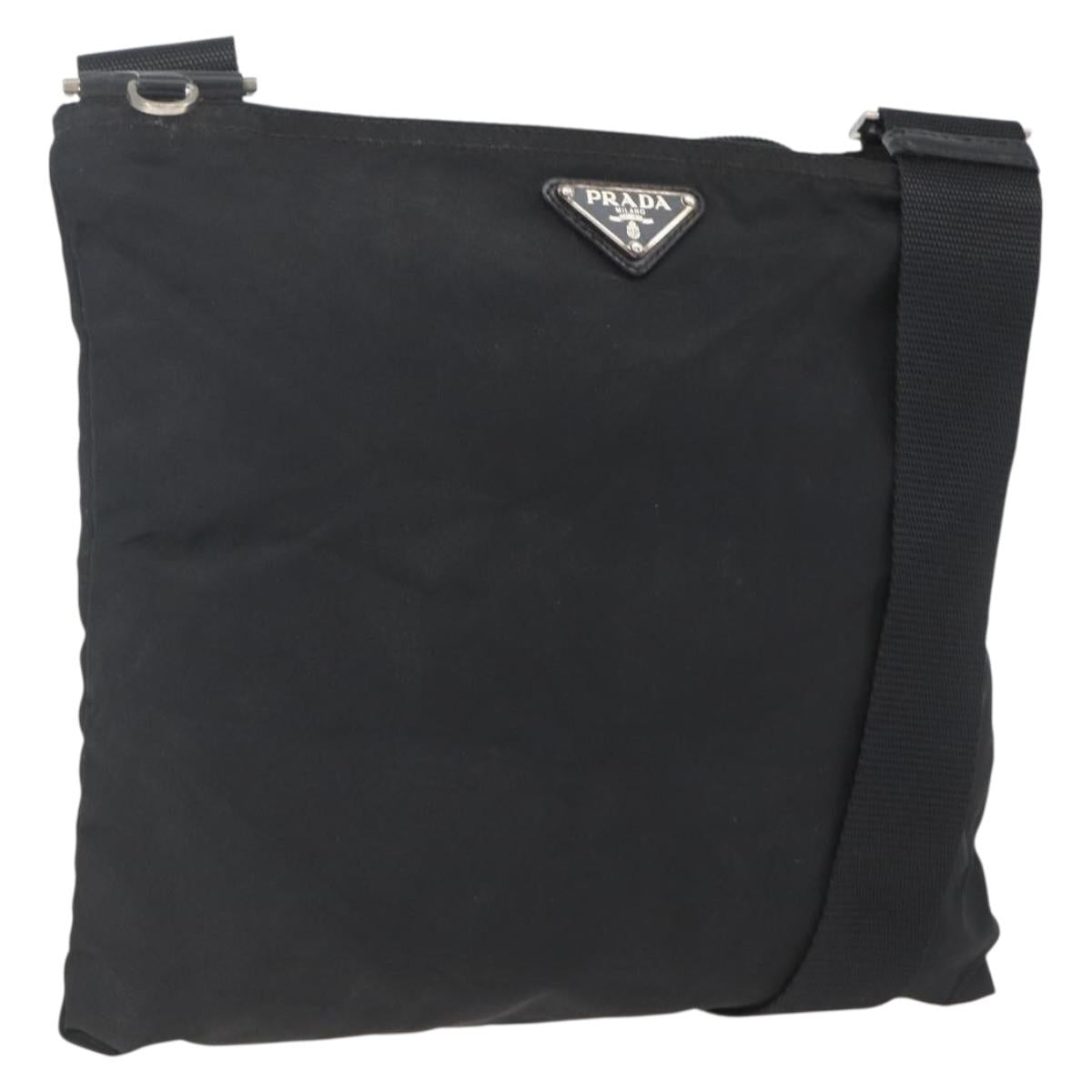 PRADA Shoulder Bag Nylon Black Silver Auth 167943