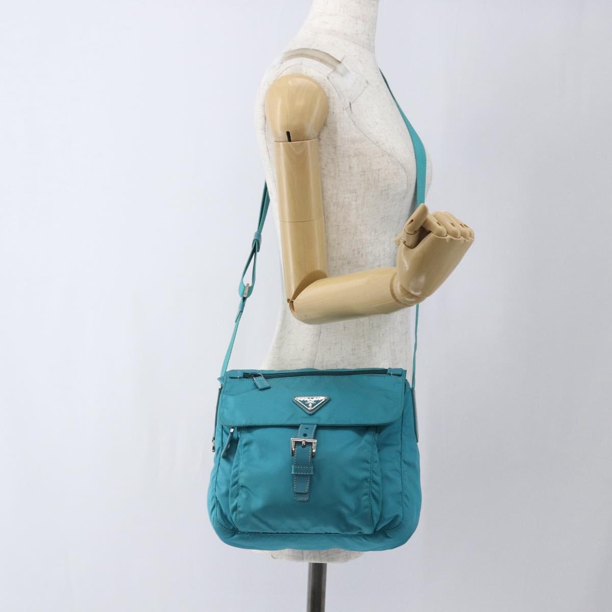 PRADA Shoulder Bag Nylon Light Blue Silver Auth 167944