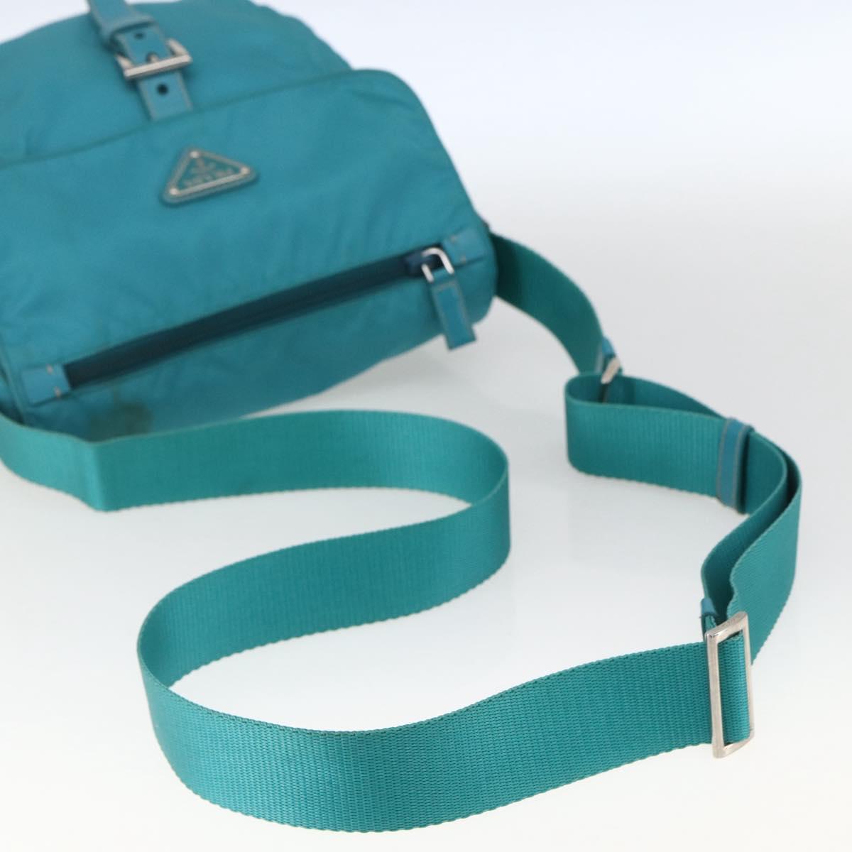 PRADA Shoulder Bag Nylon Light Blue Silver Auth 167944