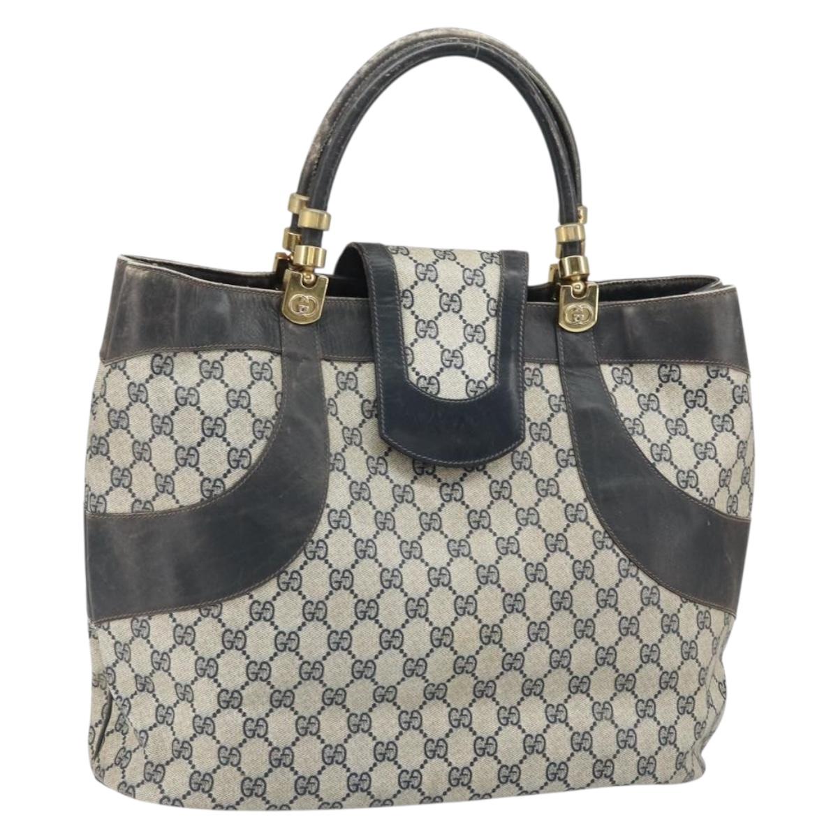 GUCCI GG Supreme Hand Bag PVC Navy Gold Auth 167955