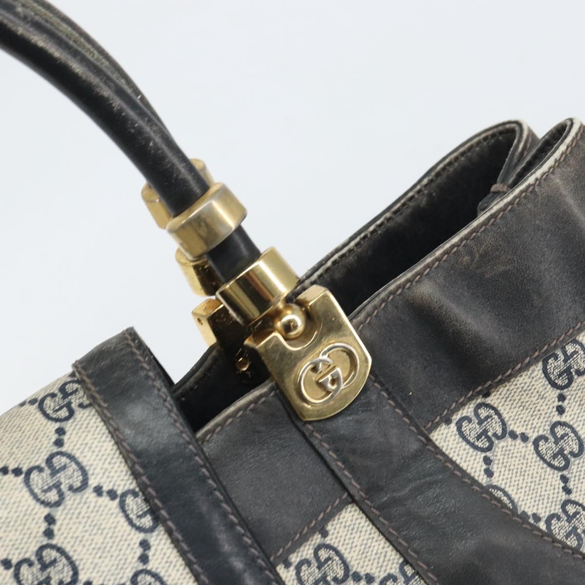 GUCCI GG Supreme Hand Bag PVC Navy Gold Auth 167955