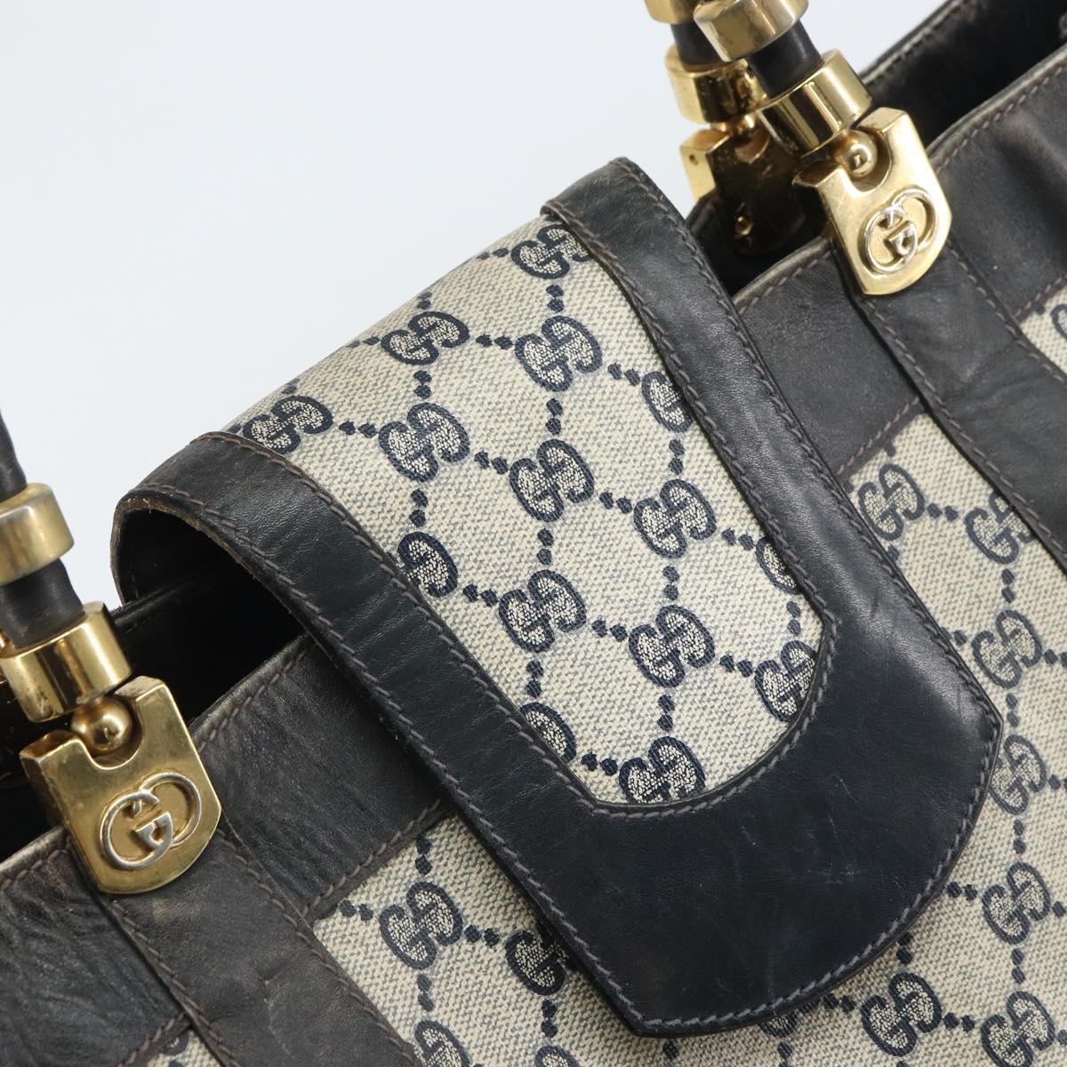 GUCCI GG Supreme Hand Bag PVC Navy Gold Auth 167955