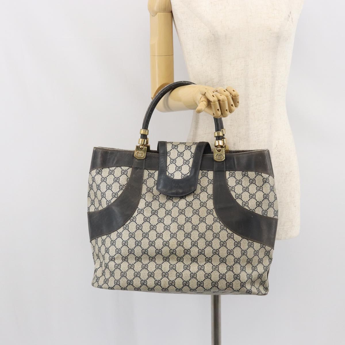 GUCCI GG Supreme Hand Bag PVC Navy Gold Auth 167955
