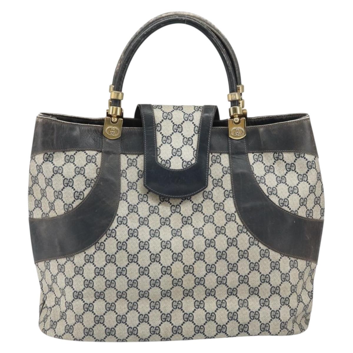 GUCCI GG Supreme Hand Bag PVC Navy Gold Auth 167955