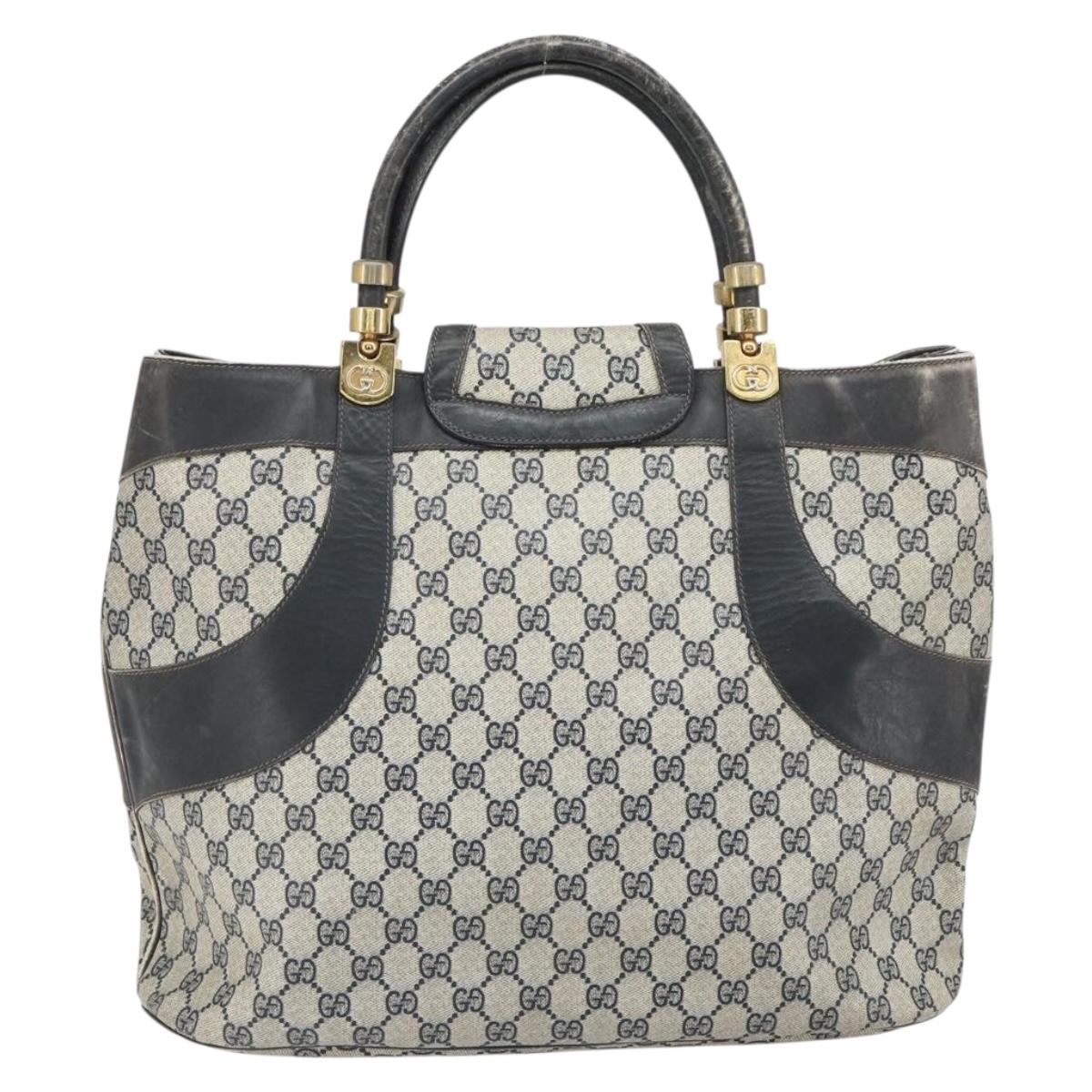 GUCCI GG Supreme Hand Bag PVC Navy Gold Auth 167955