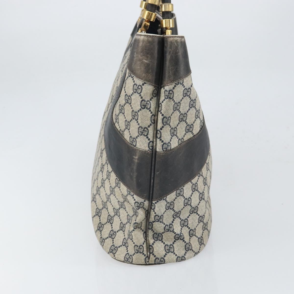 GUCCI GG Supreme Hand Bag PVC Navy Gold Auth 167955