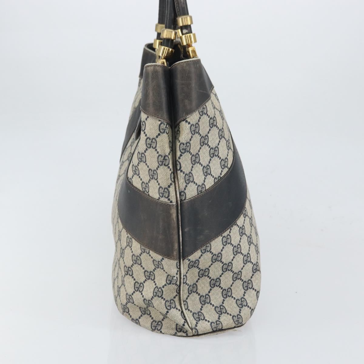 GUCCI GG Supreme Hand Bag PVC Navy Gold Auth 167955