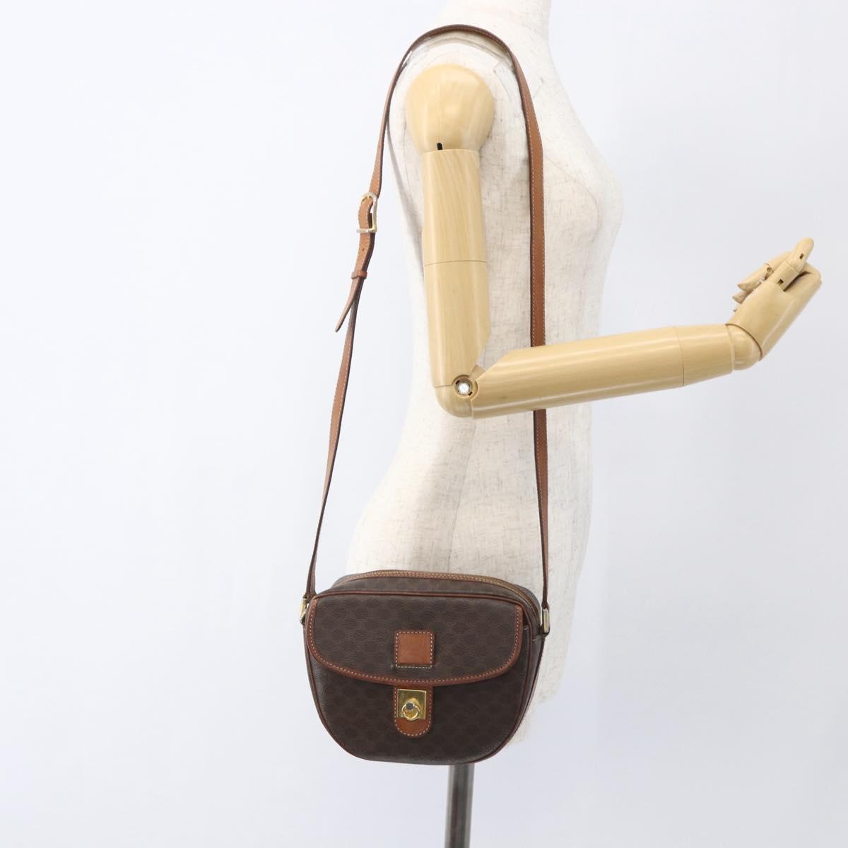 CELINE Macadam Canvas Shoulder Bag PVC Leather Brown Gold Auth 167961