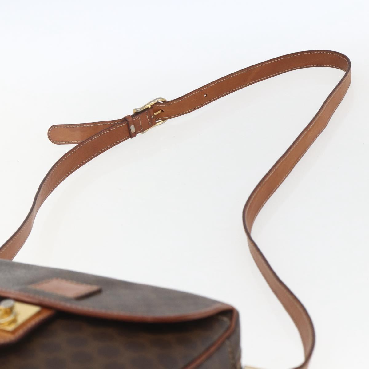 CELINE Macadam Canvas Shoulder Bag PVC Leather Brown Gold Auth 167961