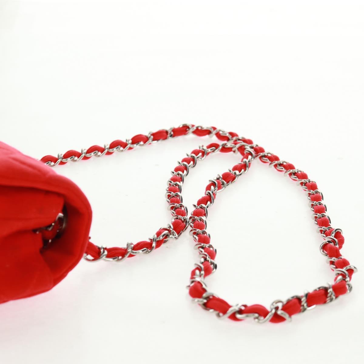 CHANEL Matelasse 20 Chain Shoulder Bag Cotton Red Silver CC Auth 167964SAV