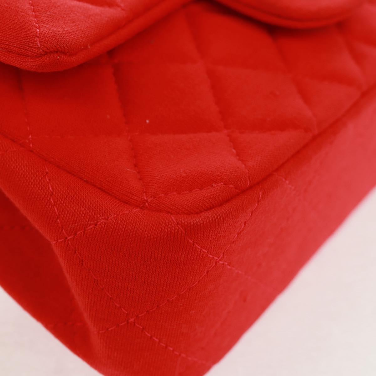 CHANEL Matelasse 20 Chain Shoulder Bag Cotton Red Silver CC Auth 167964SAV