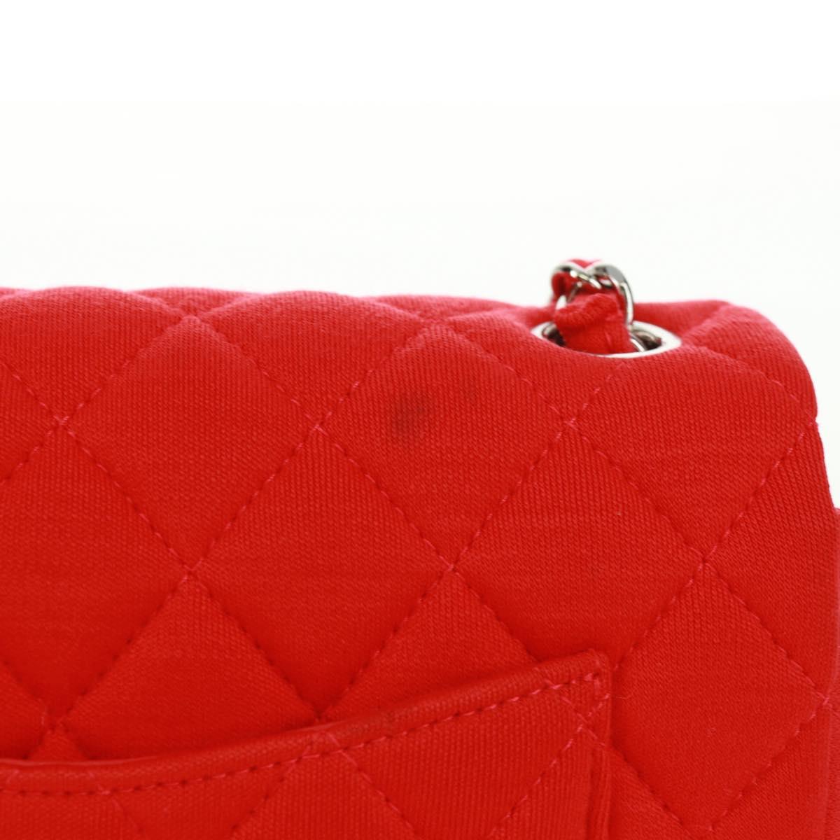 CHANEL Matelasse 20 Chain Shoulder Bag Cotton Red Silver CC Auth 167964SAV
