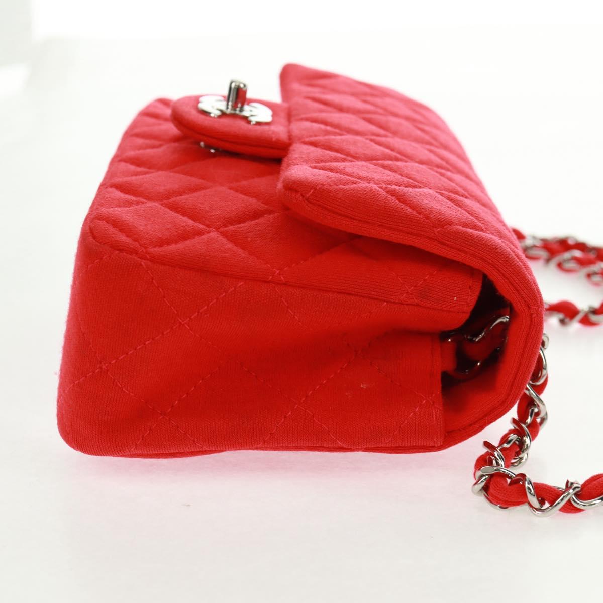 CHANEL Matelasse 20 Chain Shoulder Bag Cotton Red Silver CC Auth 167964SAV