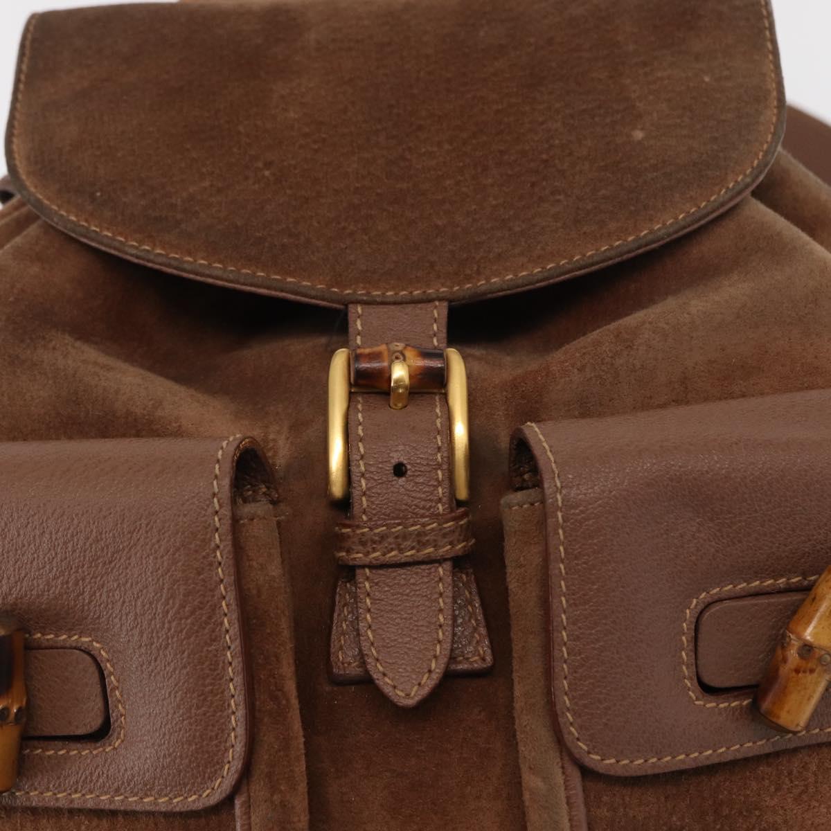 GUCCI Bamboo Backpack Suede Brown Gold 003 2058 0016 Auth 167968