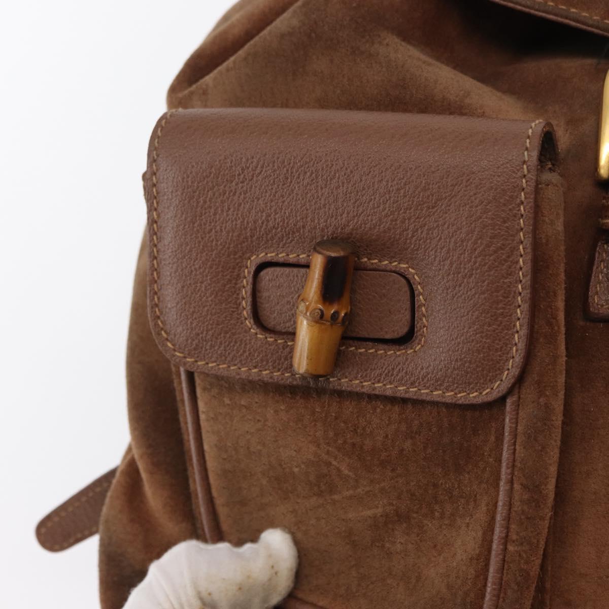 GUCCI Bamboo Backpack Suede Brown Gold 003 2058 0016 Auth 167968