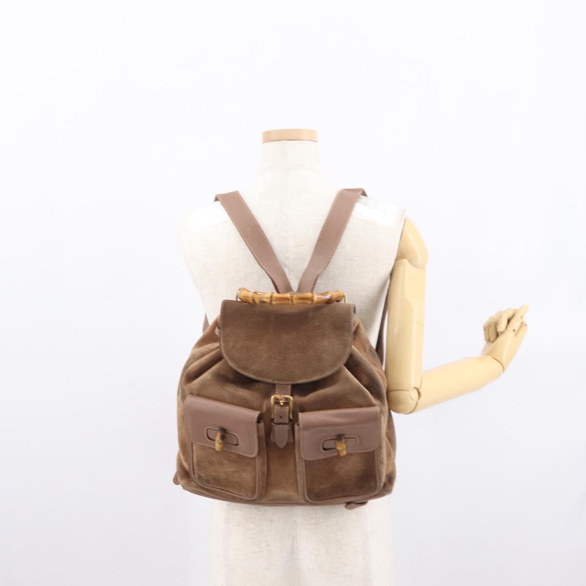 GUCCI Bamboo Backpack Suede Brown Gold 003 2058 0016 Auth 167968