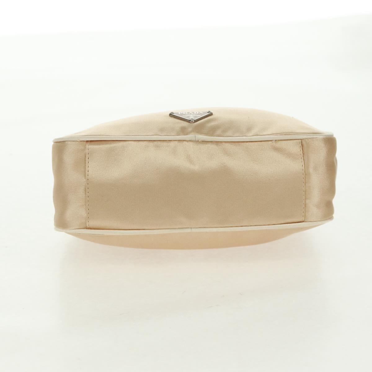 PRADA Hand Bag Satin Champagne Gold Silver Auth 167973V