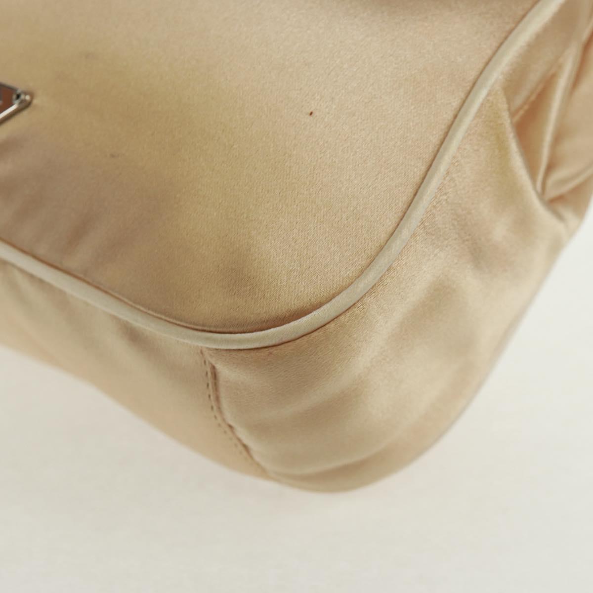 PRADA Hand Bag Satin Champagne Gold Silver Auth 167973V