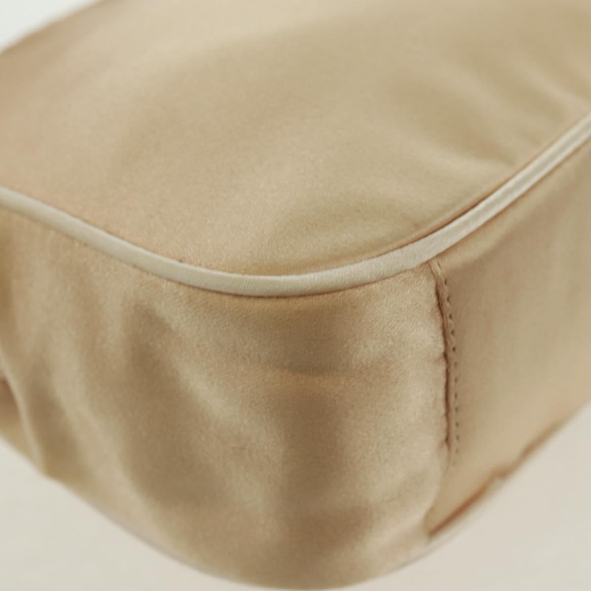 PRADA Hand Bag Satin Champagne Gold Silver Auth 167973V