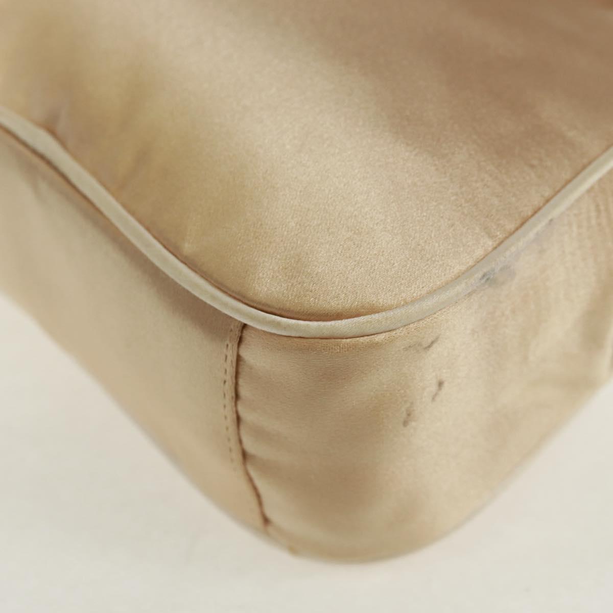 PRADA Hand Bag Satin Champagne Gold Silver Auth 167973V