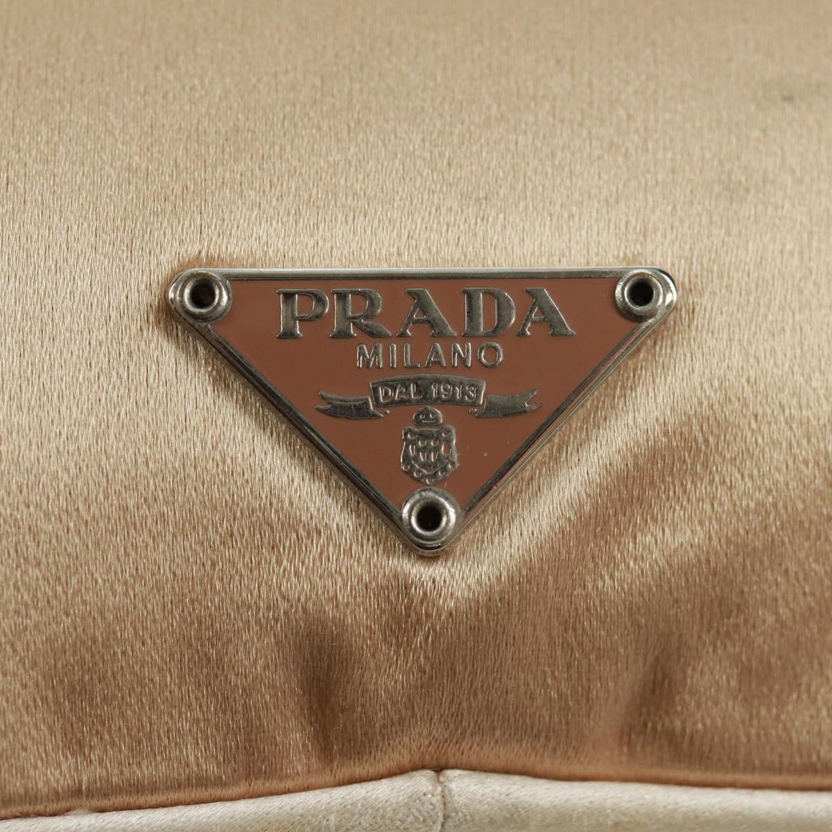 PRADA Hand Bag Satin Champagne Gold Silver Auth 167973V