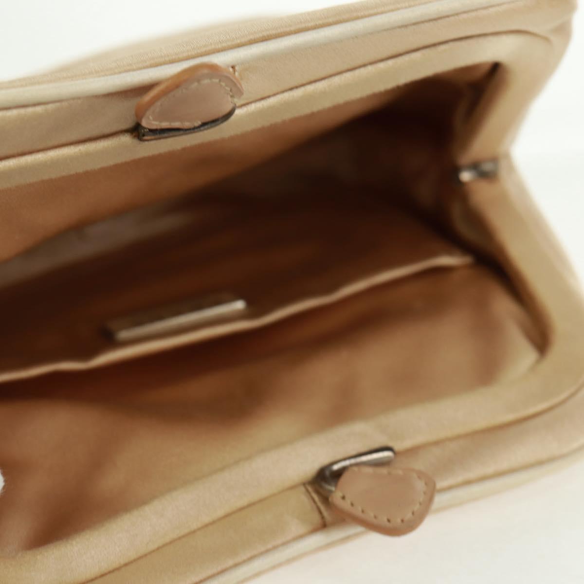 PRADA Hand Bag Satin Champagne Gold Silver Auth 167973V