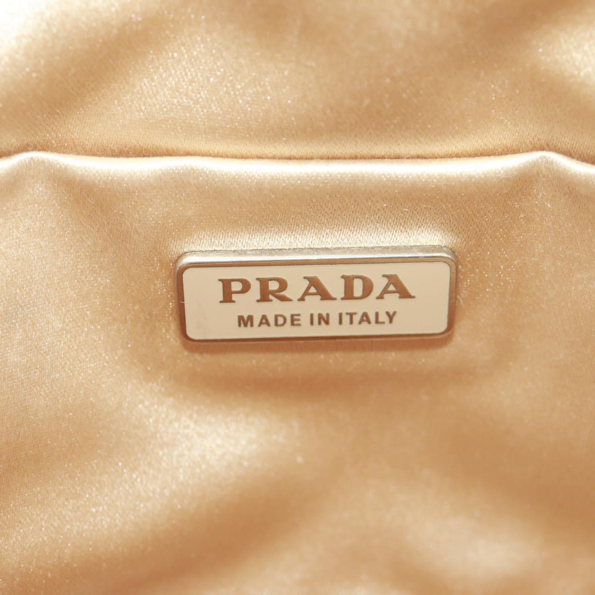 PRADA Hand Bag Satin Champagne Gold Silver Auth 167973V