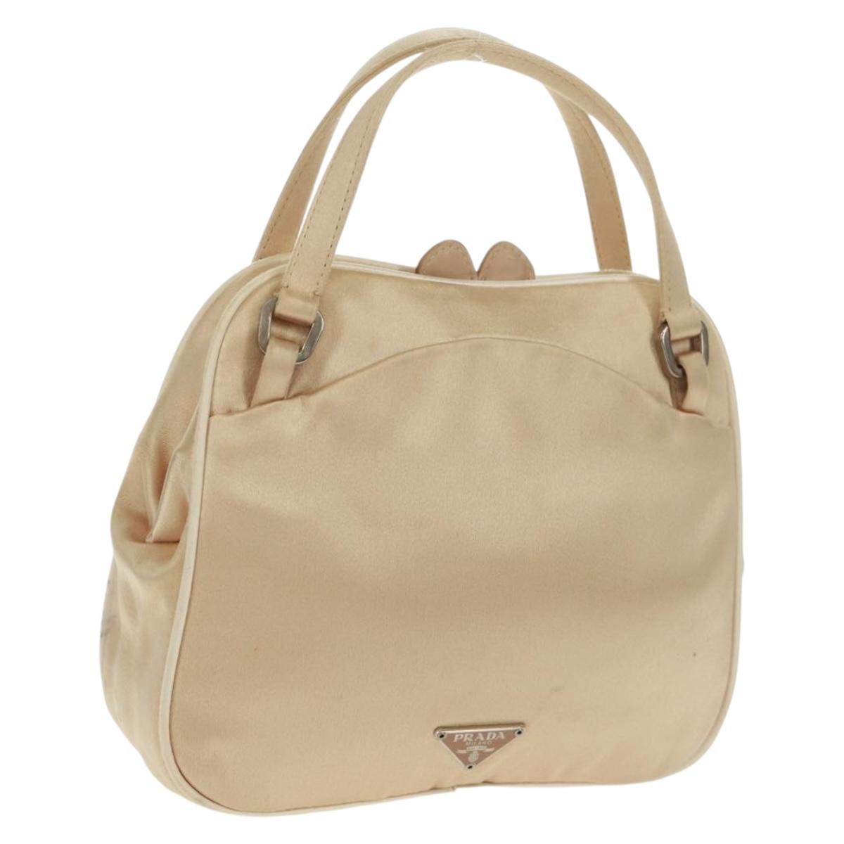 PRADA Hand Bag Satin Champagne Gold Silver Auth 167973V