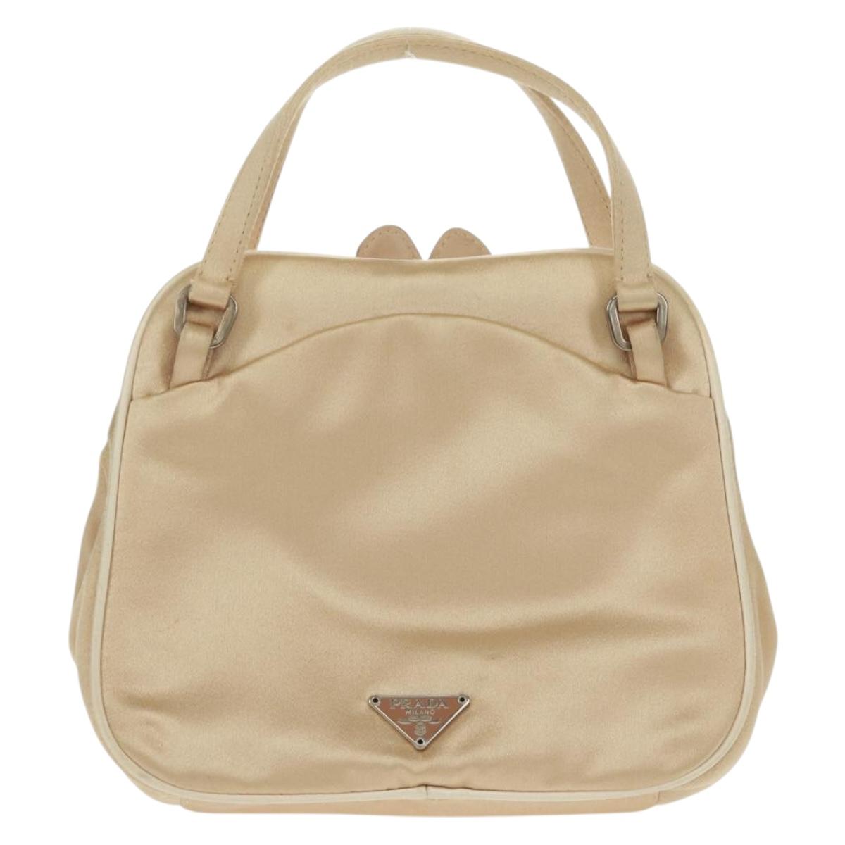 PRADA Hand Bag Satin Champagne Gold Silver Auth 167973V