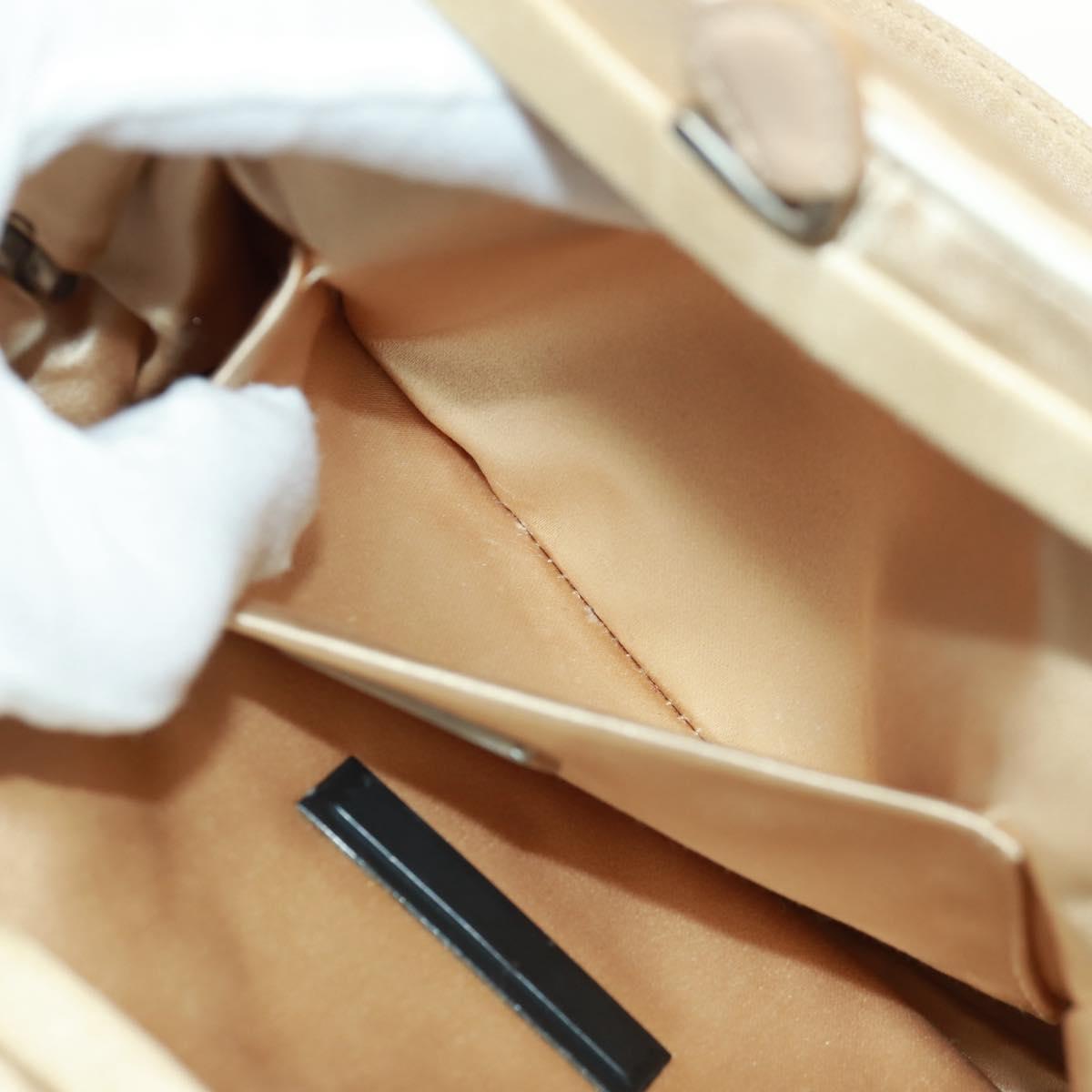 PRADA Hand Bag Satin Champagne Gold Silver Auth 167973V