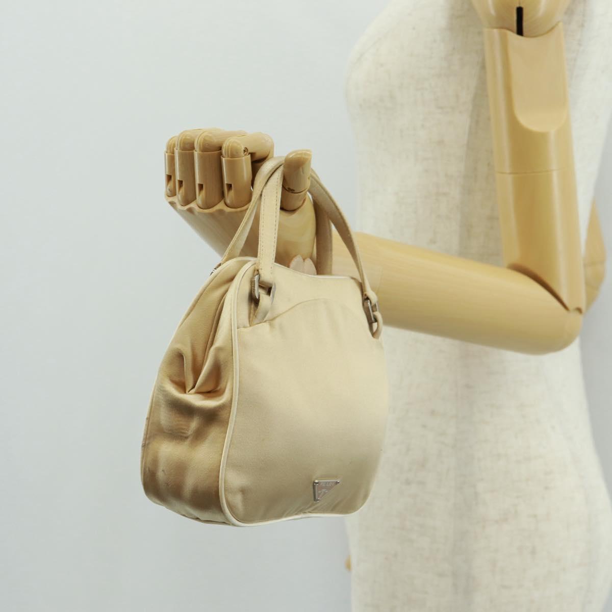 PRADA Hand Bag Satin Champagne Gold Silver Auth 167973V