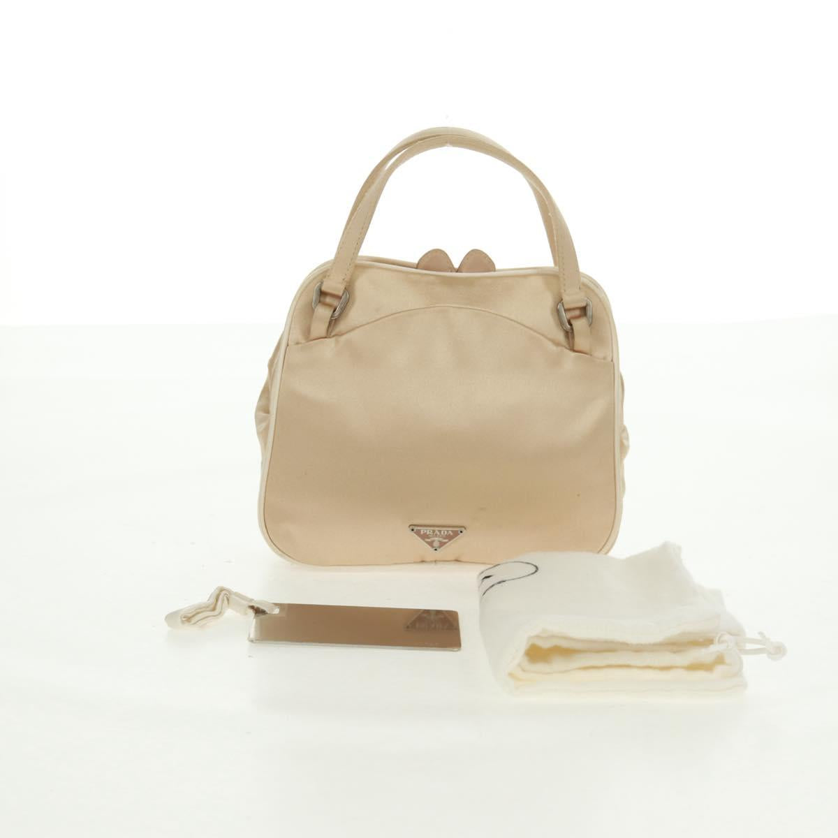 PRADA Hand Bag Satin Champagne Gold Silver Auth 167973V