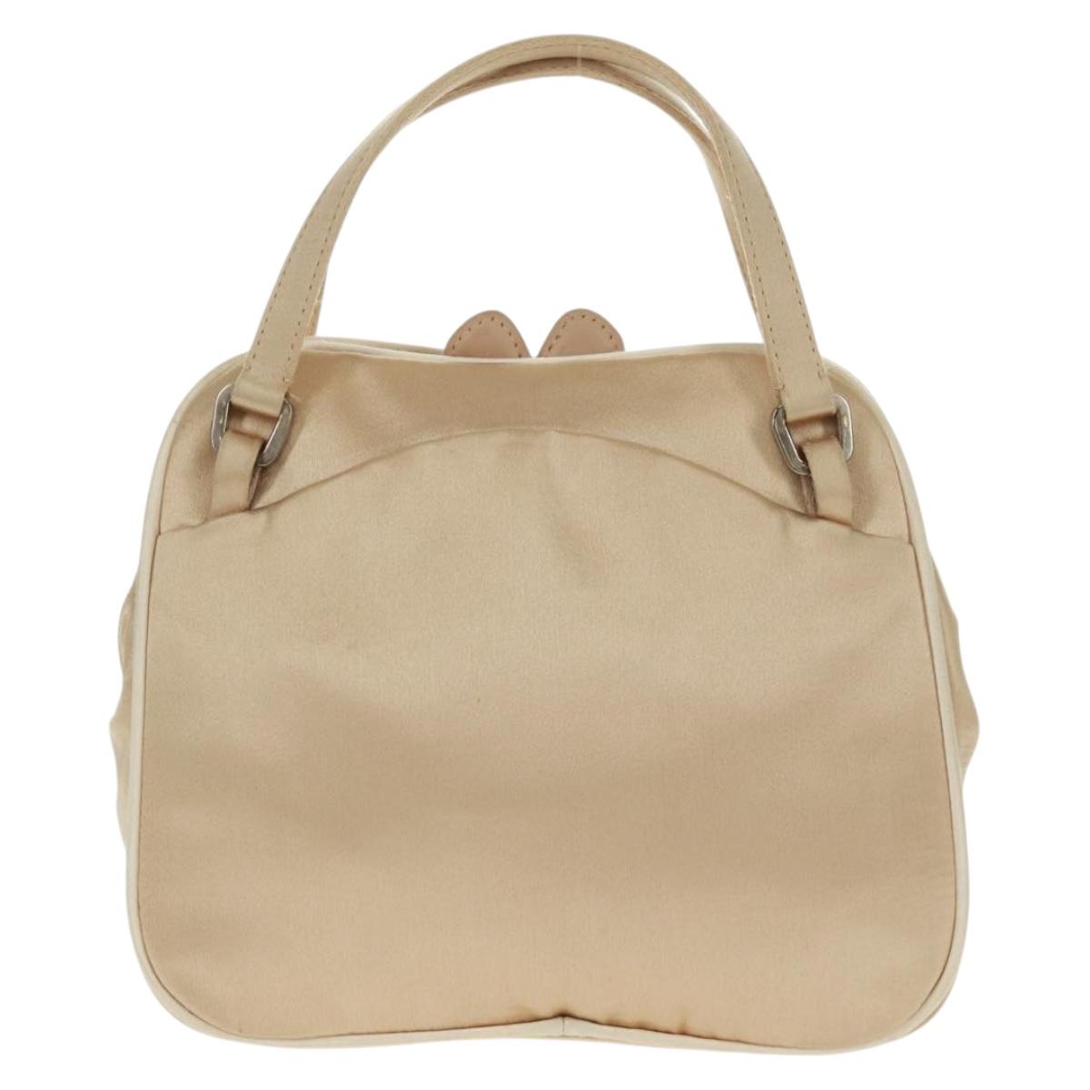 PRADA Hand Bag Satin Champagne Gold Silver Auth 167973V