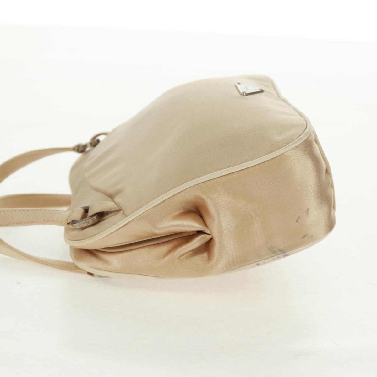 PRADA Hand Bag Satin Champagne Gold Silver Auth 167973V