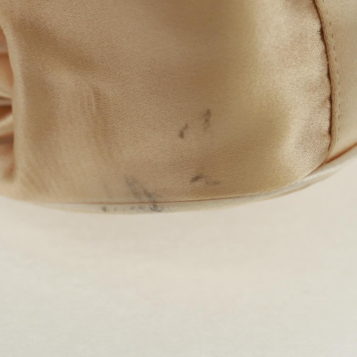 PRADA Hand Bag Satin Champagne Gold Silver Auth 167973V