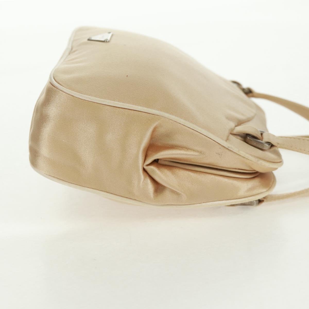 PRADA Hand Bag Satin Champagne Gold Silver Auth 167973V