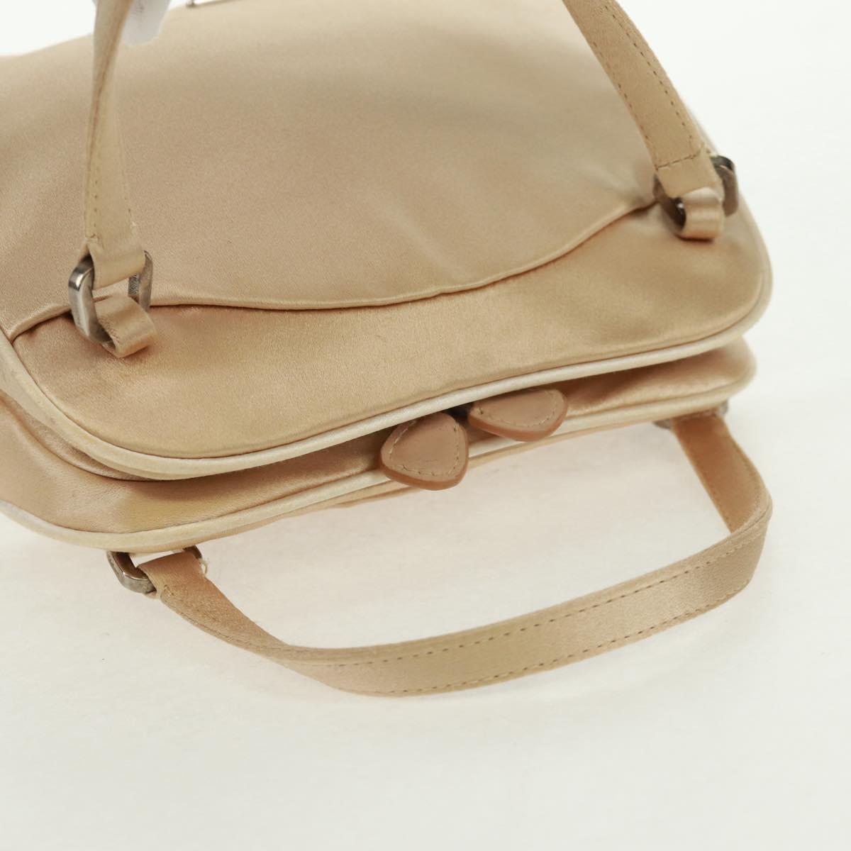 PRADA Hand Bag Satin Champagne Gold Silver Auth 167973V