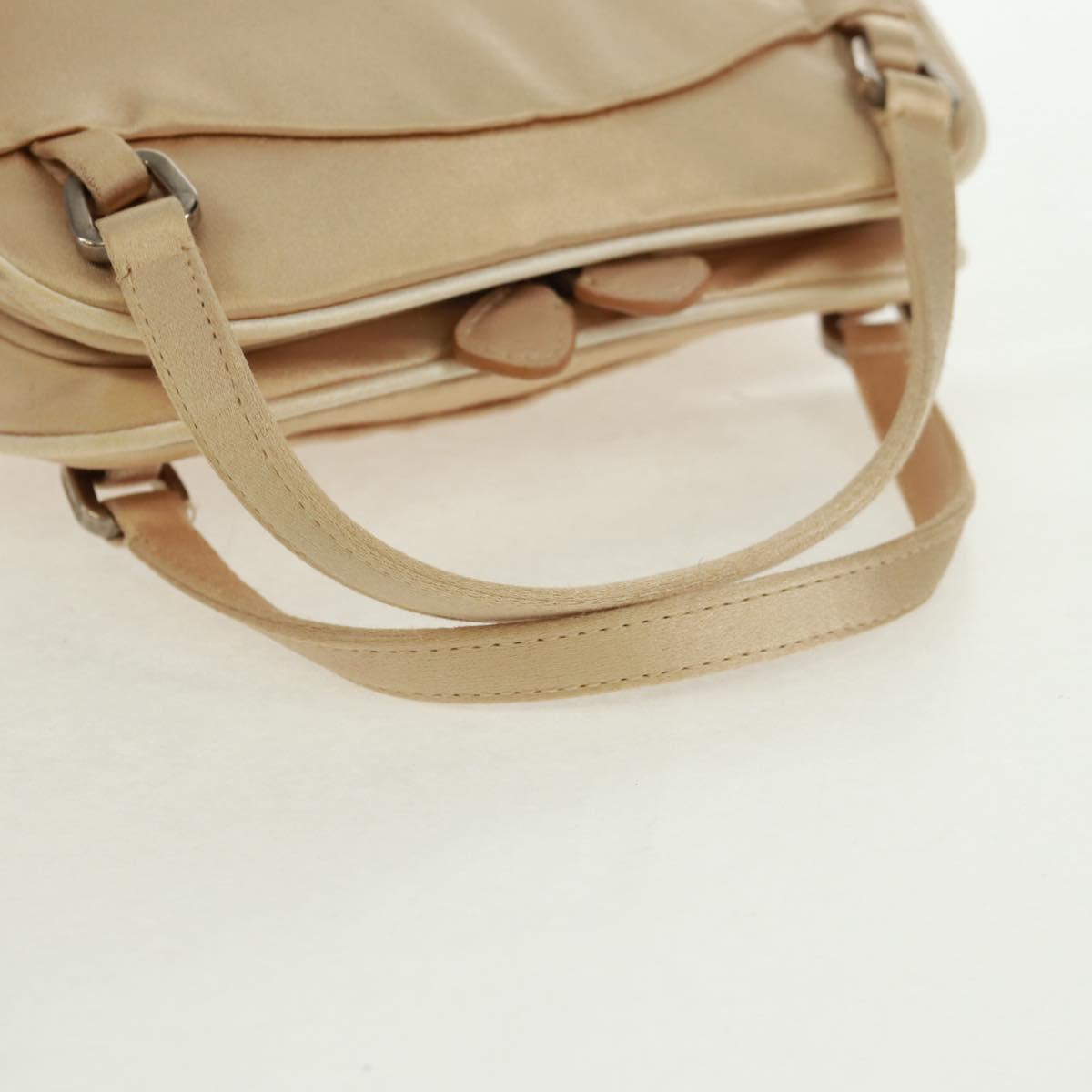 PRADA Hand Bag Satin Champagne Gold Silver Auth 167973V