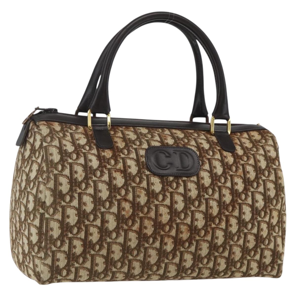 Christian Dior Trotter Canvas Boston Bag Beige Gold Auth 167991