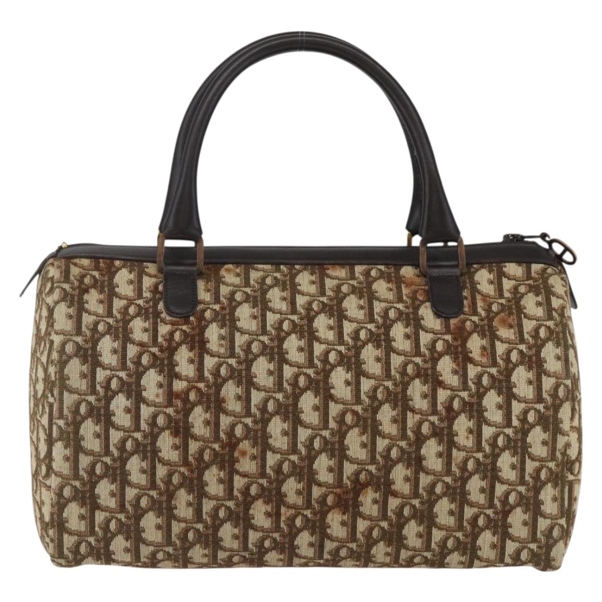 Christian Dior Trotter Canvas Boston Bag Beige Gold Auth 167991