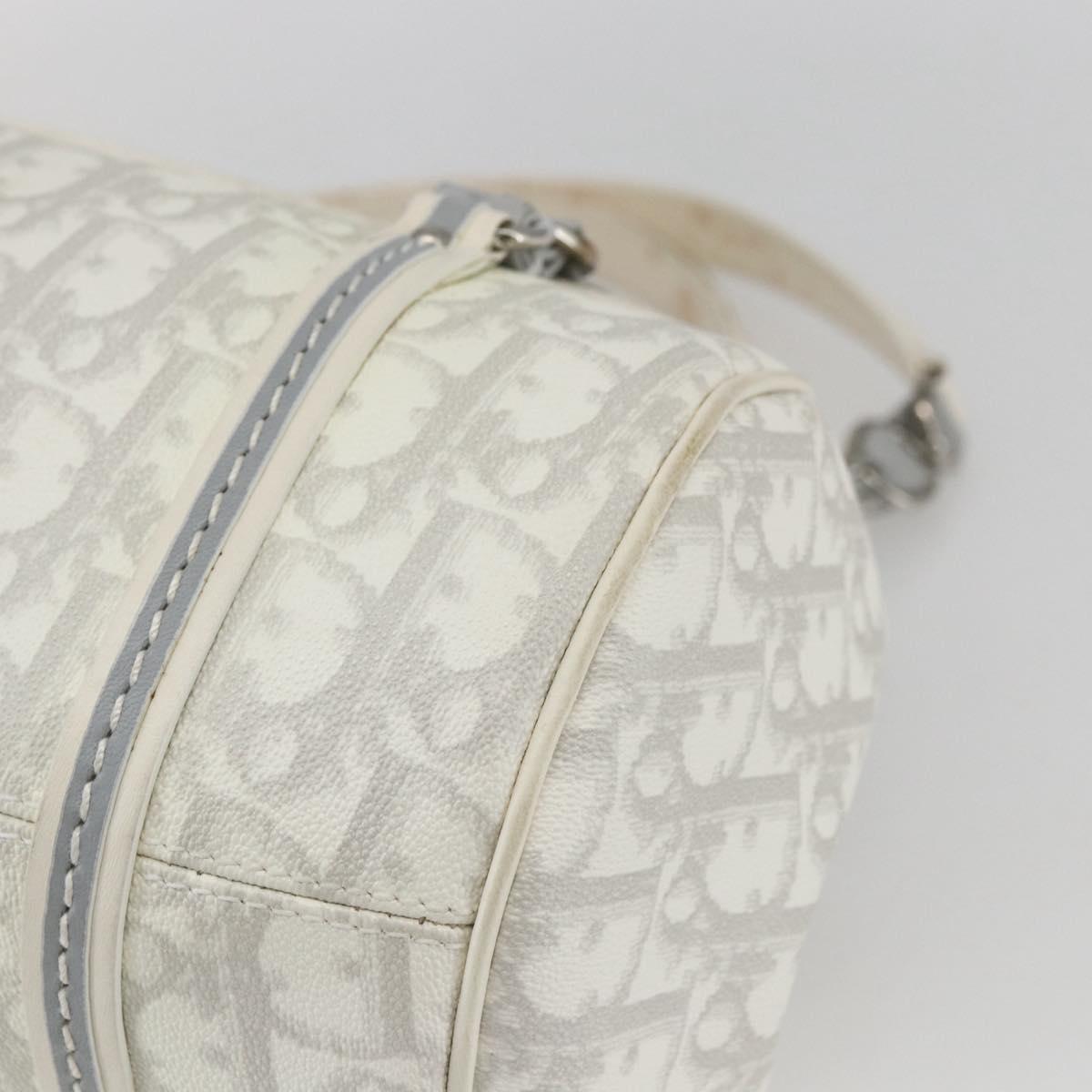 Christian Dior Trotter Canvas Romantic Chain Bag PVC White Silver Auth 167994