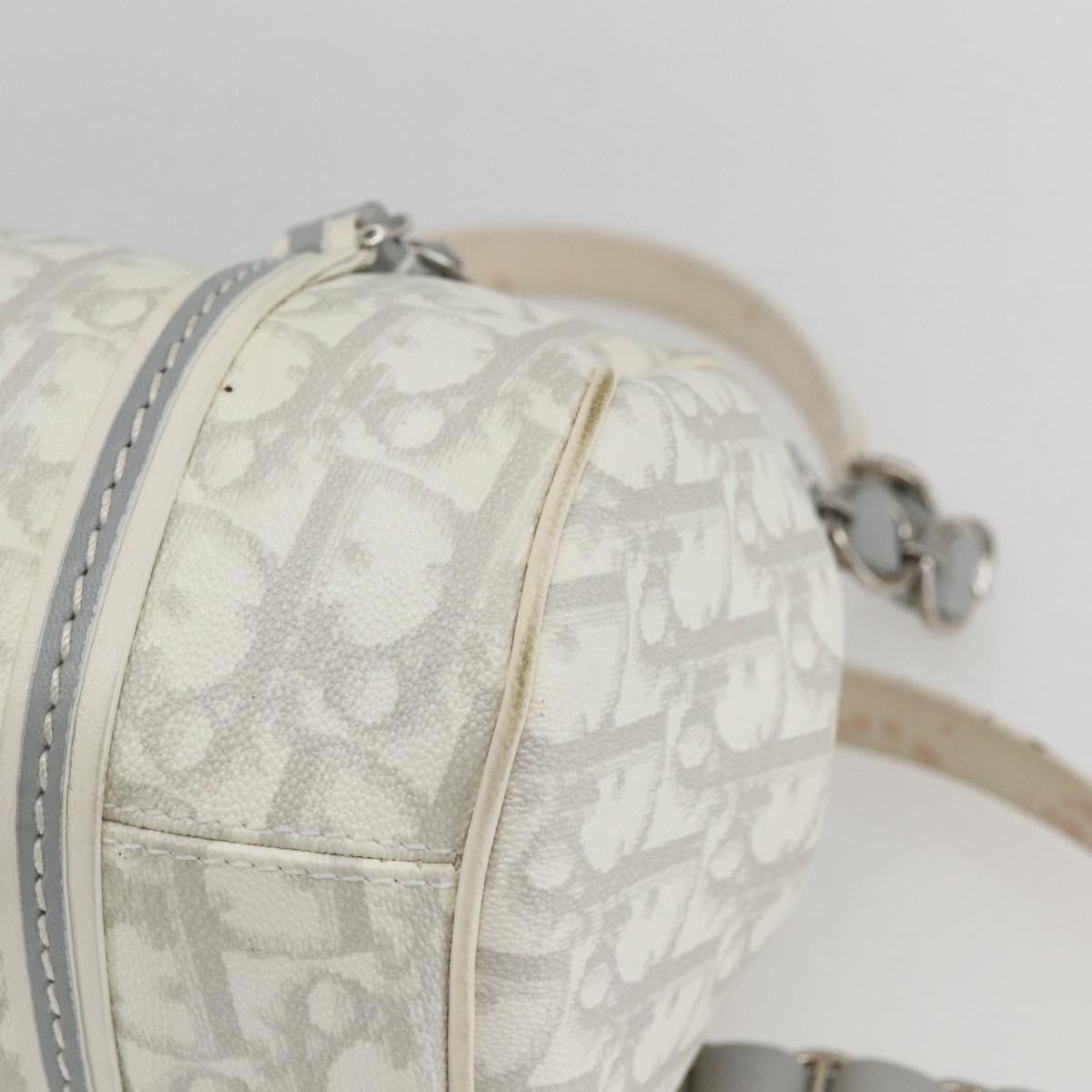 Christian Dior Trotter Canvas Romantic Chain Bag PVC White Silver Auth 167994