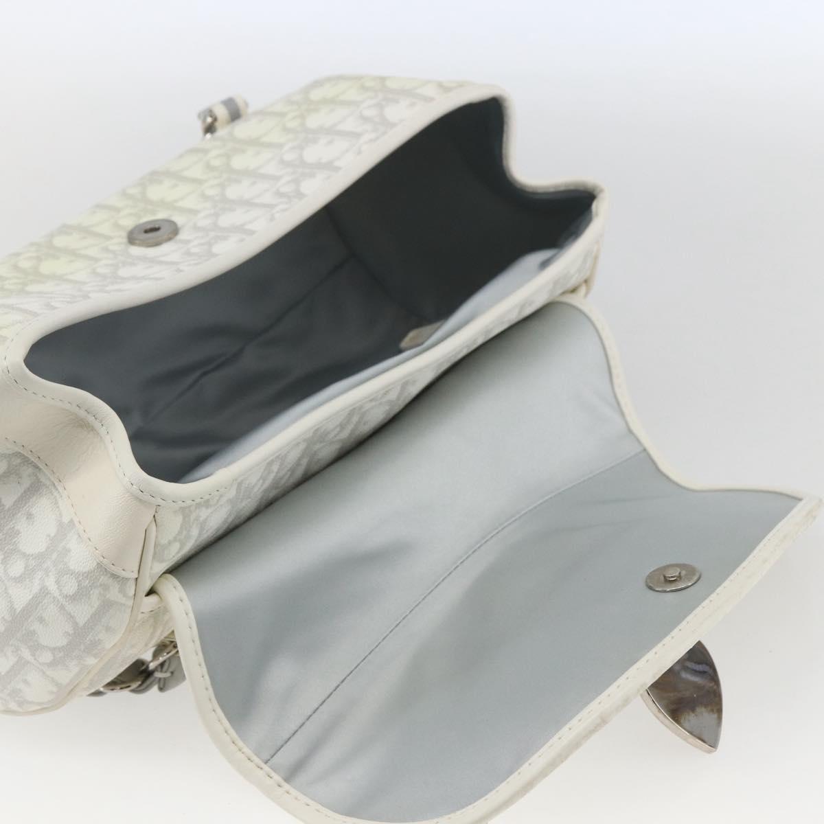 Christian Dior Trotter Canvas Romantic Chain Bag PVC White Silver Auth 167994